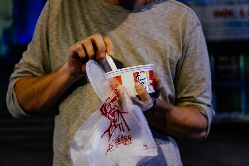 George needed some mashed potatoes after weeks of rice and noodles