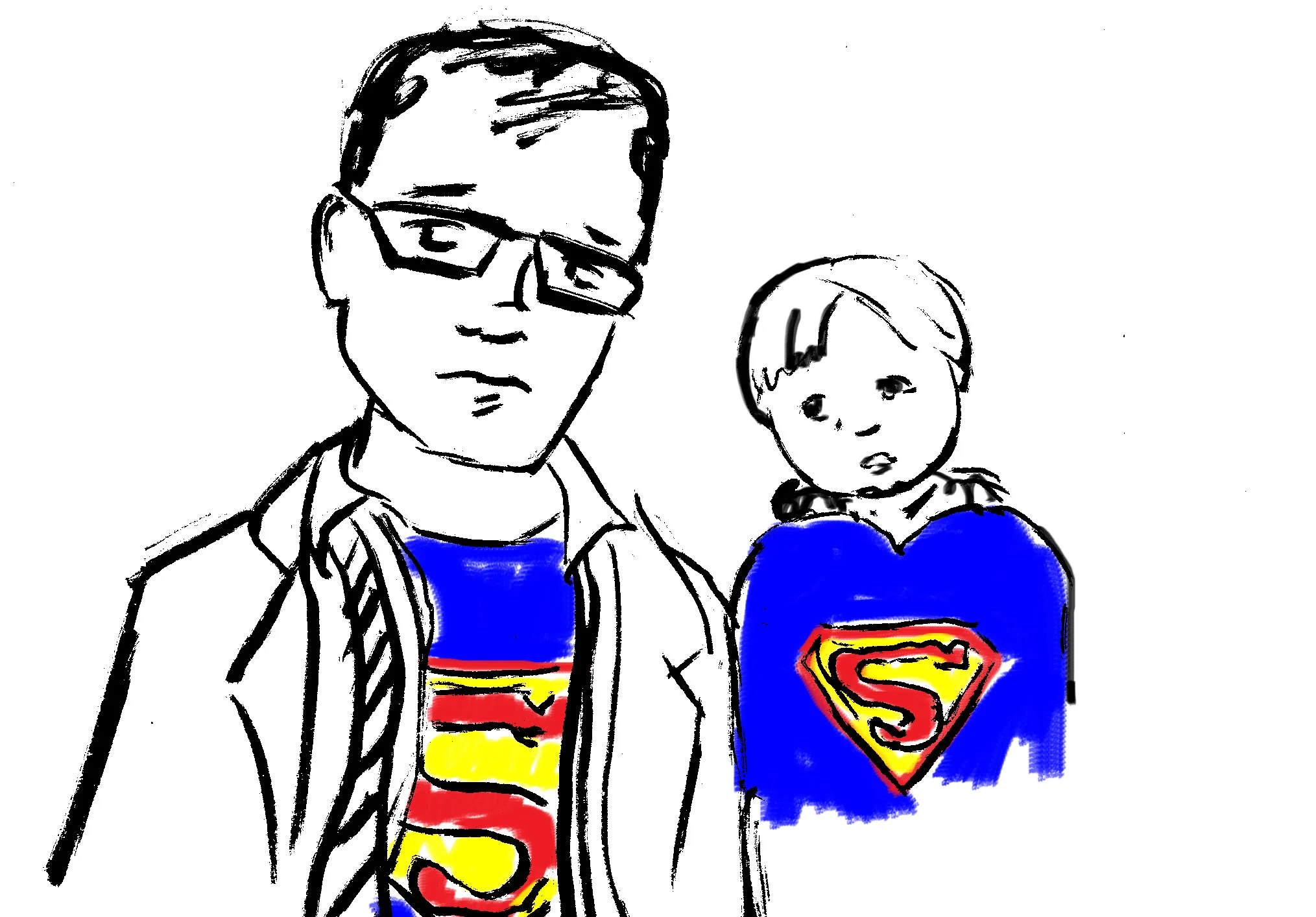 From 2016: Lazy Superman/Clark Kent costume on Dad. Benny (22 months) as the Caped Crusader