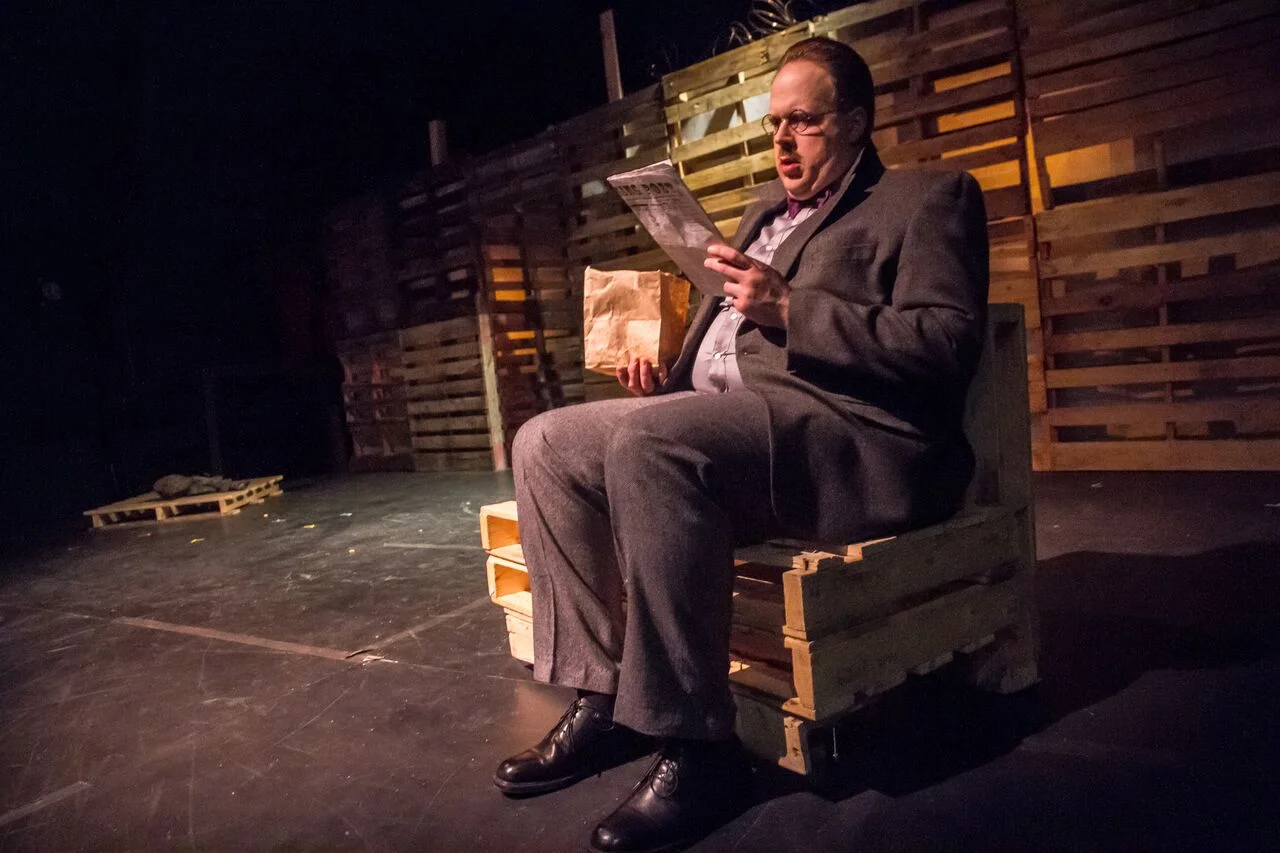Chair built with hidden wheels to facilitate moving between scenes. "Bent" (Photo by: Dodd's Eye Media 2016)