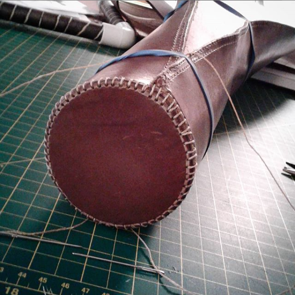  Leather quiver, bottom, unfinished side-seam. (2017) 