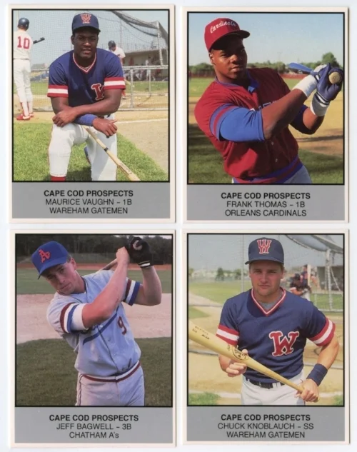 Four of the most recognizable names from the 1988 Cape Cod Prospects baseball card set. Photo by smalltraditions.com .