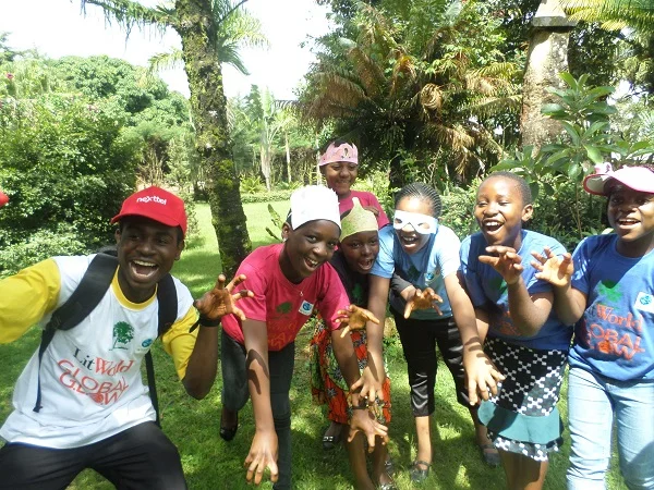 The LitClub members mimicking an owl and having fun.