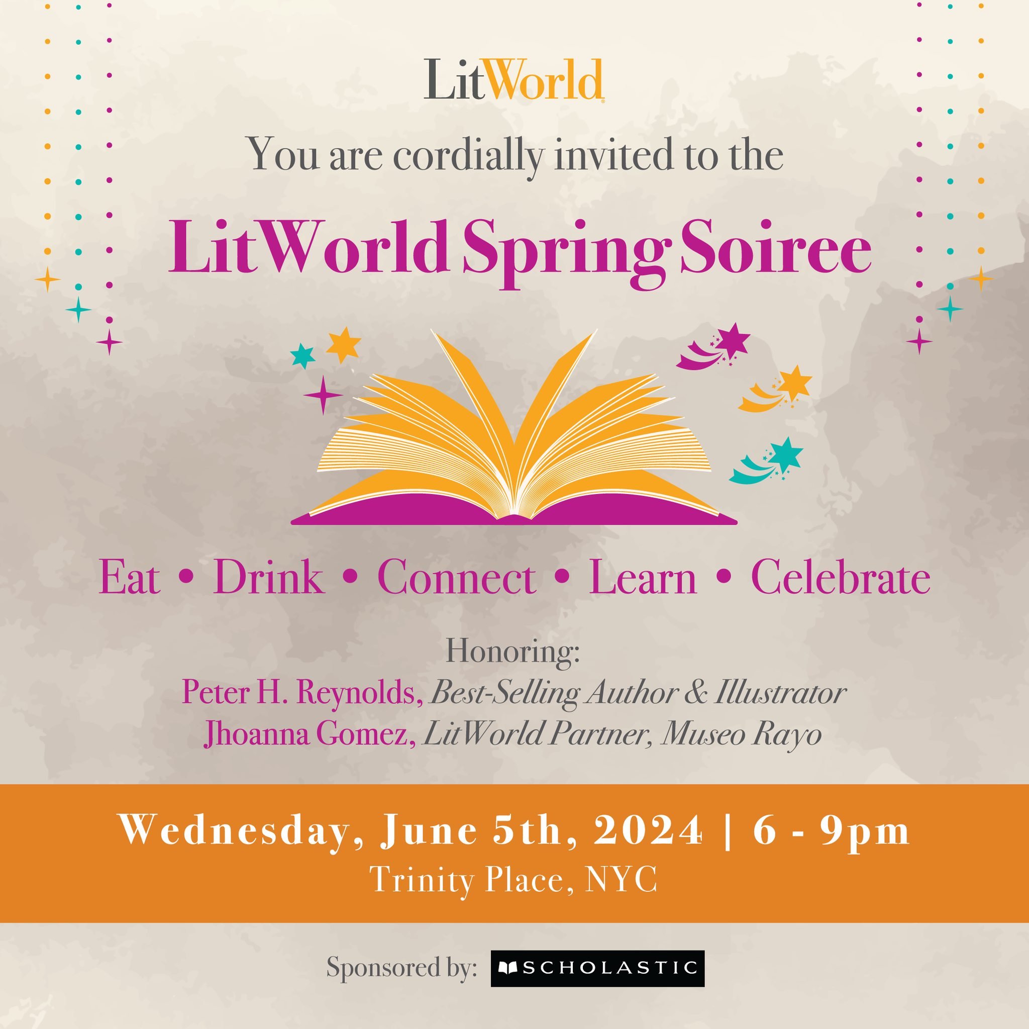Spring has finally arrived here in NYC, and you are cordially invited to LitWorld&rsquo;s Spring Soiree on Wednesday, June 5th, at 6pm at @trinityplacenyc!

Join us for an intimate evening as we honor LitWorld&rsquo;s friend and champion - best-selli