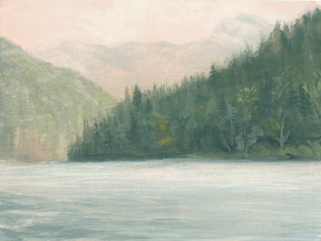 Animated gif shows two different mountainous views of Lake Crescent