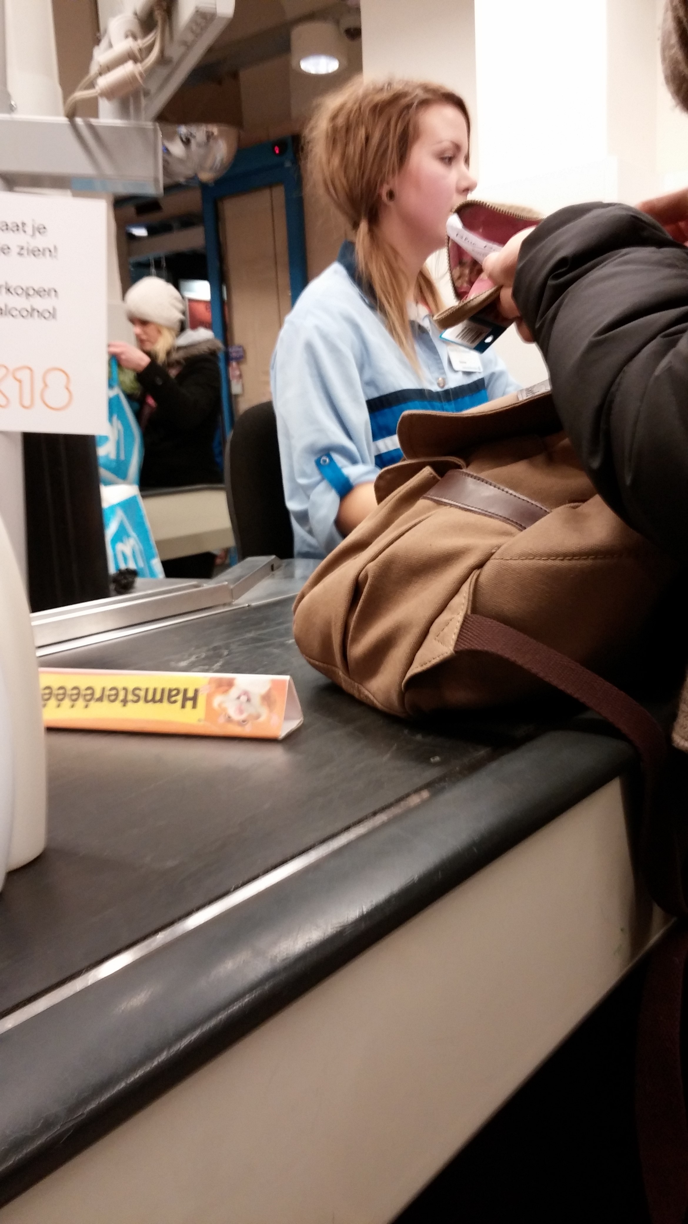 All the cashiers at the grocery store wear silly blue stripped uniforms.