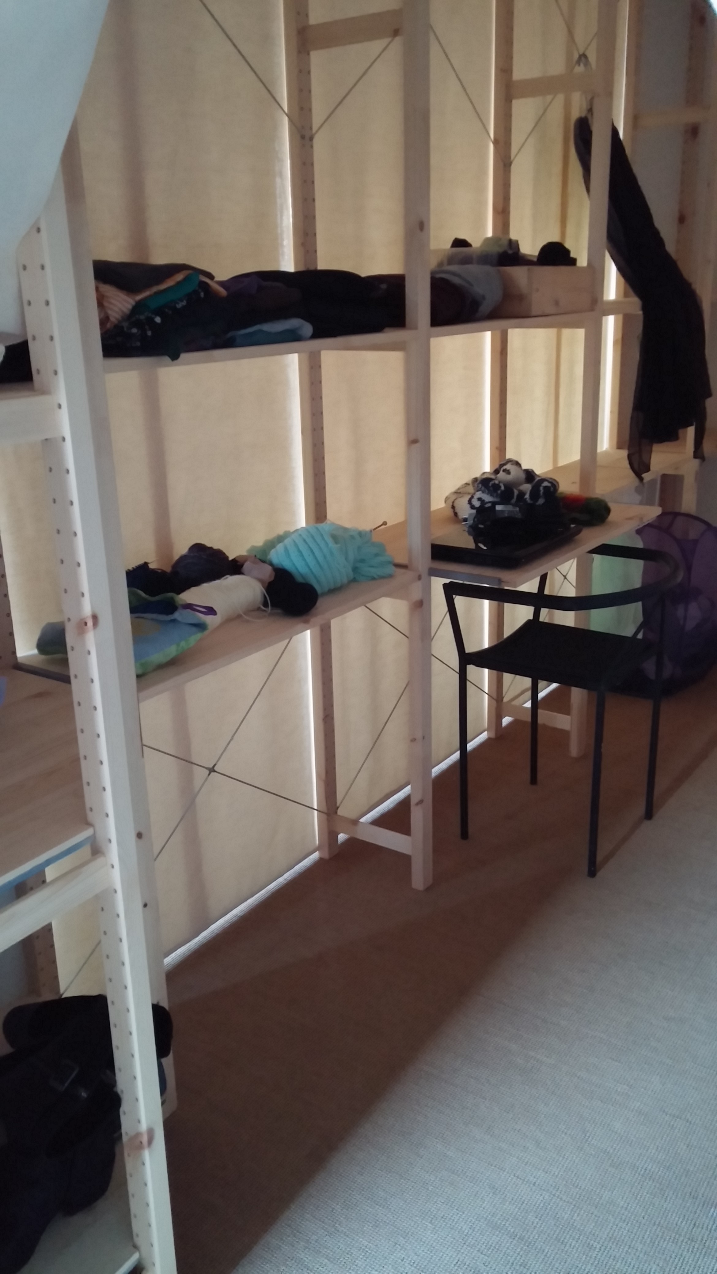 My new room is quite small and constructed entirely of ikea shelving and curtains. It's adorable.