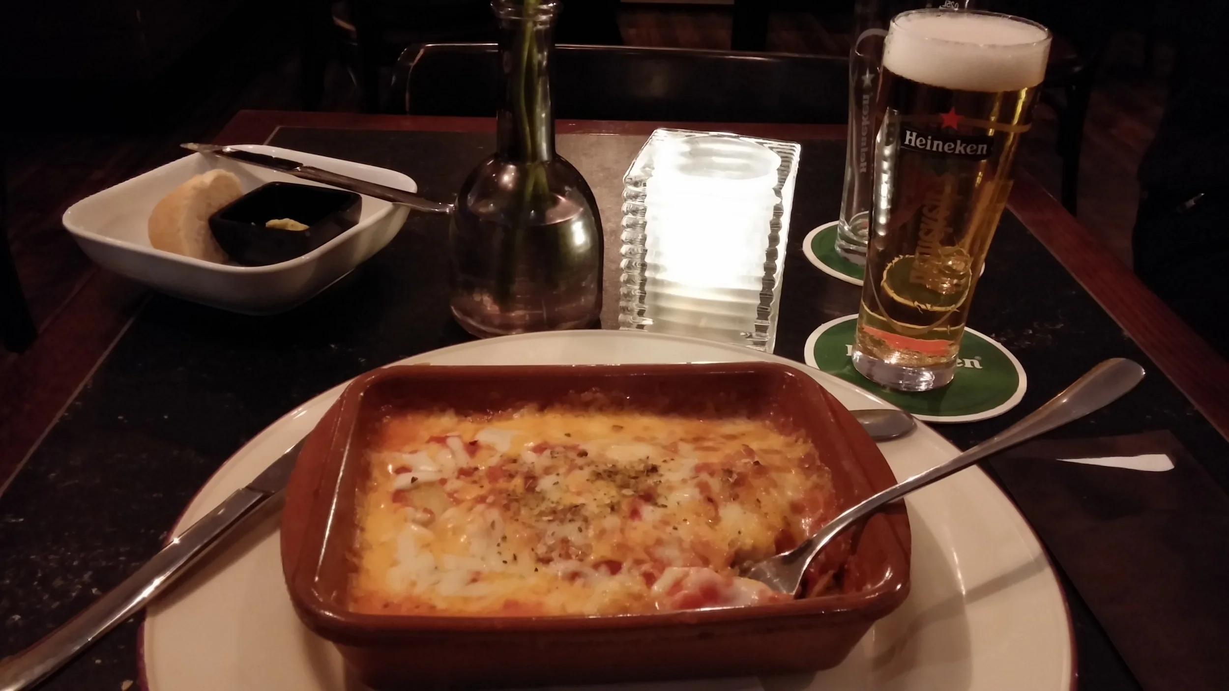 Dinner at the hotel (and two free beers)
