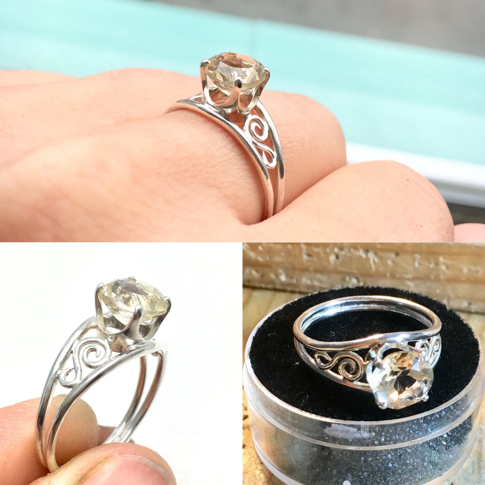 Custom ring with topaz in sterling silver