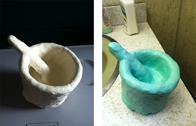Day 76 (airplane tray table) Day 124 (apartment bathroom)