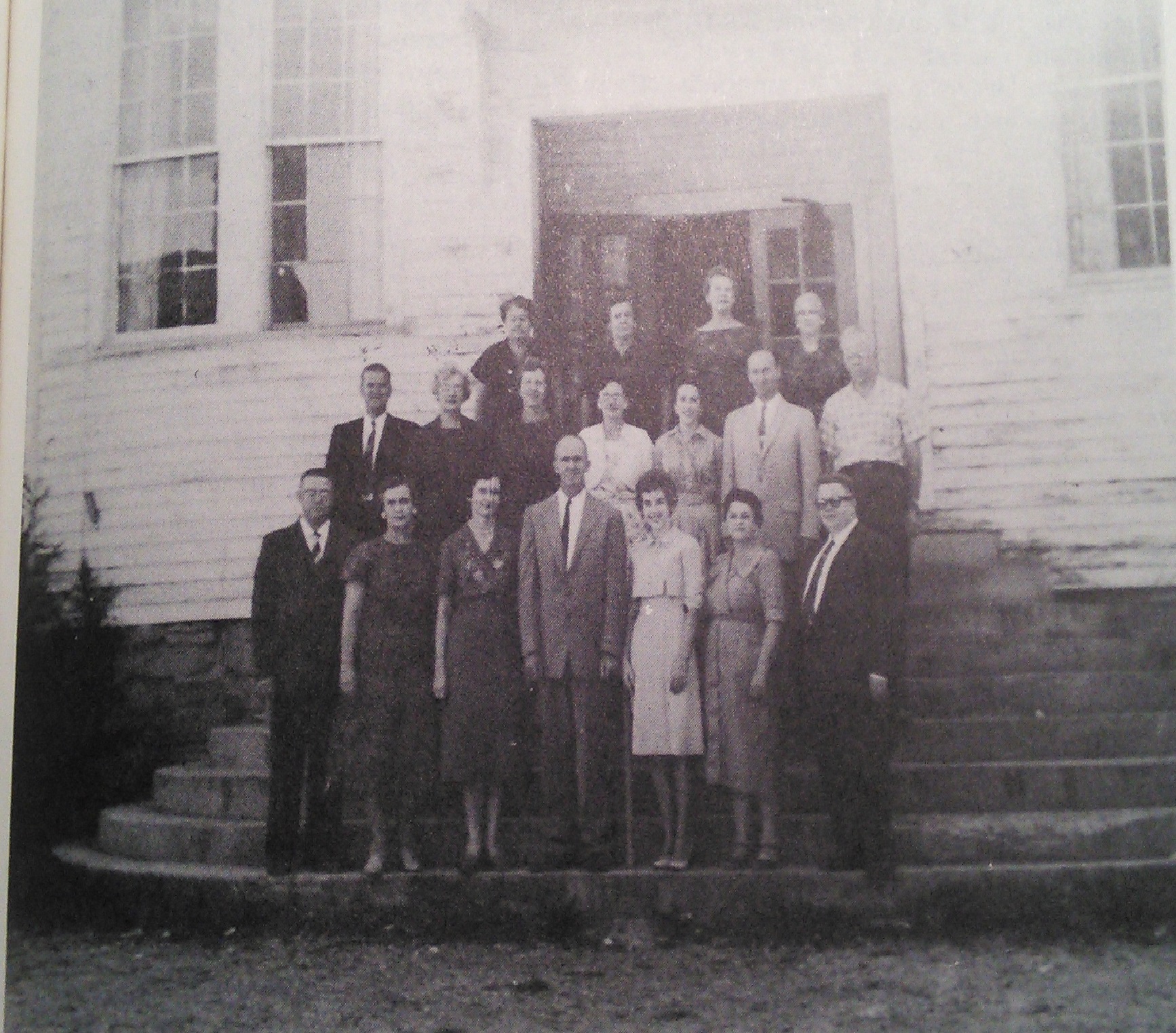 1961 Faculty on the steps of the original Clarkrange High School building. This would have been the last faculty in that building as the school moved to the new building in the fall of 1962.
