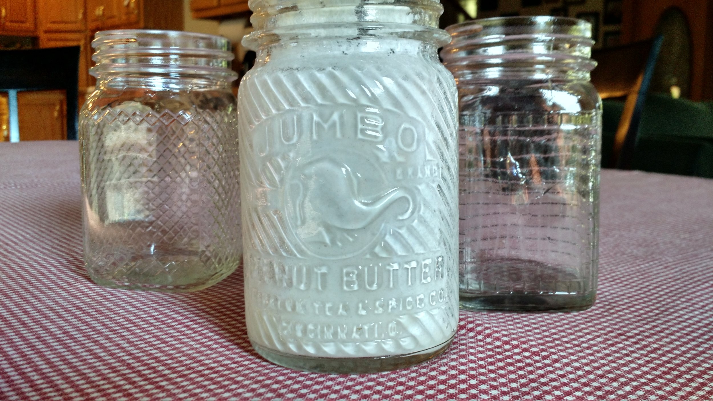 Peanut Butter jars - the Jumbo jar is clear but I filled it with flour so you could see the logo.