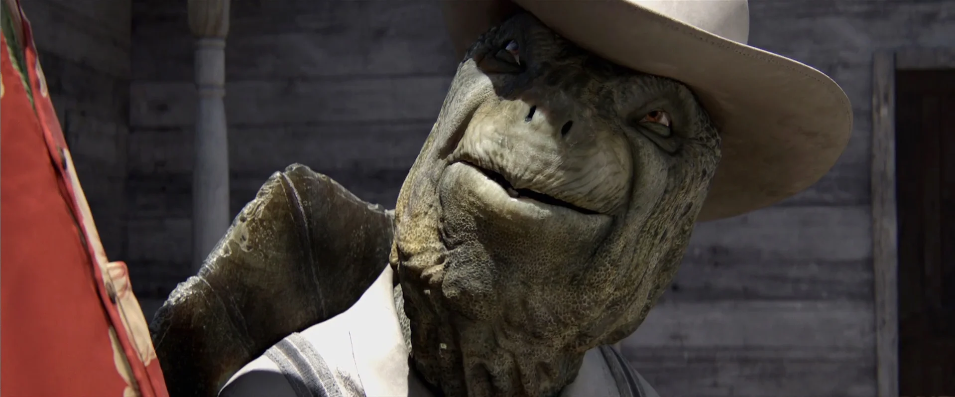 Rango (2011) Property of Nickelodeon and Paramount Pictures Responsible
for painting all maps for The Mayor including his clothing and
makeshift wheelchair. Also painted the building in this shot. Model and Zbrush by Kris Costa. Lookdev b