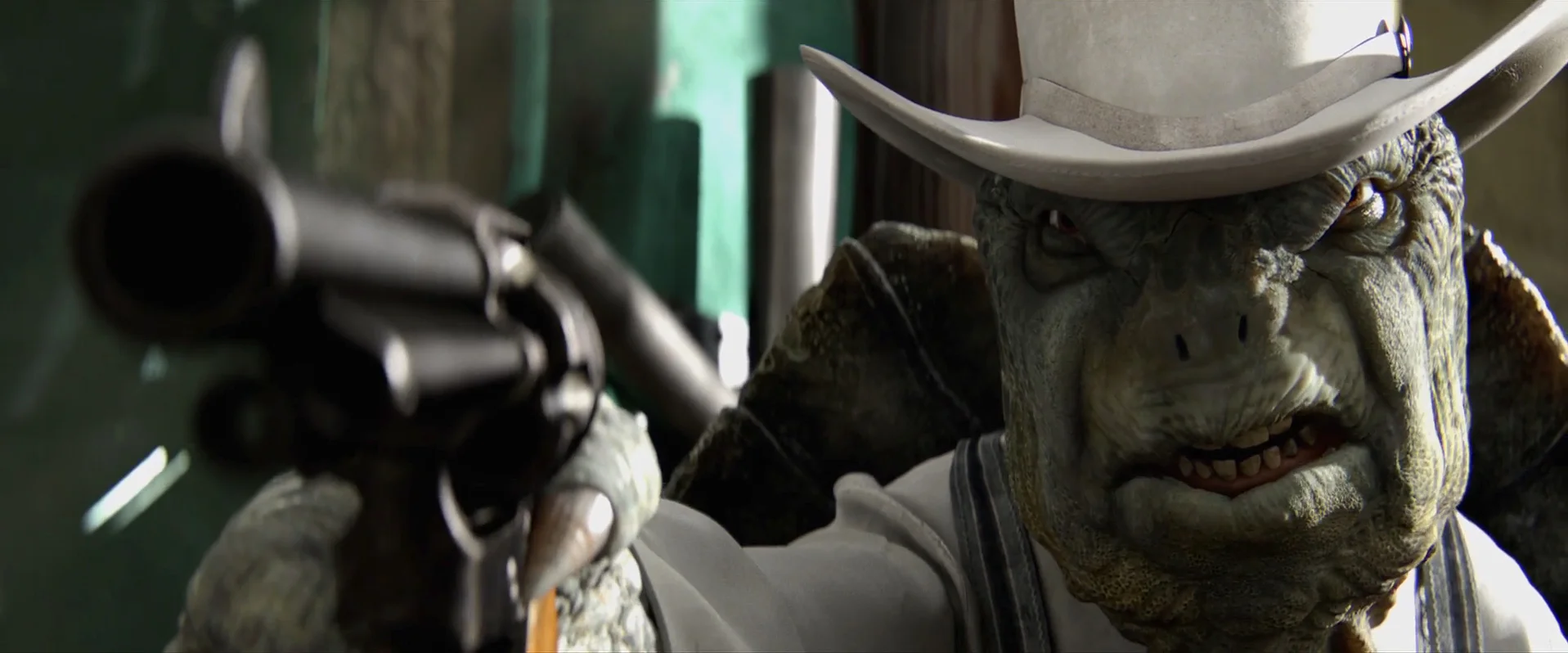 Rango (2011) Property of Nickelodeon and Paramount Pictures Responsible
for painting all maps for The Mayor including his clothing and
makeshift wheelchair. Also painted the building in this shot. Model and Zbrush by Kris Costa. Lookdev b