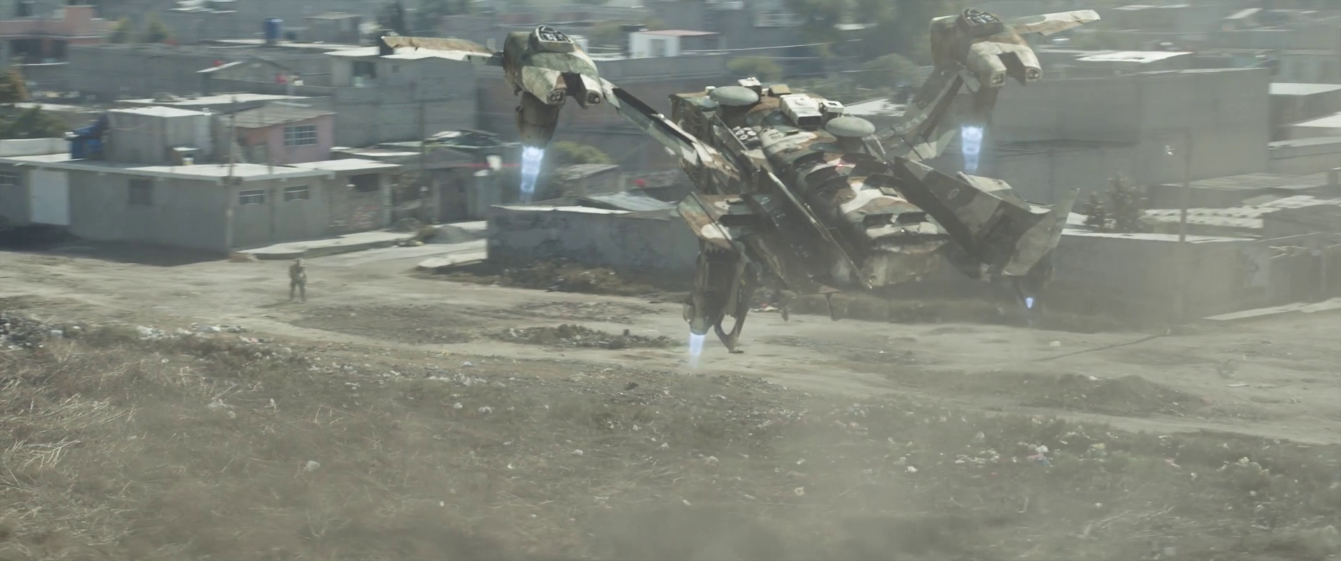 I painted the original maps for the Raven including the first round of weathering and age. Aaron Kramer was responsible for finishing the textures towards final. I also painted the digidouble textures for Max in this shot. Exosuit digidouble texture