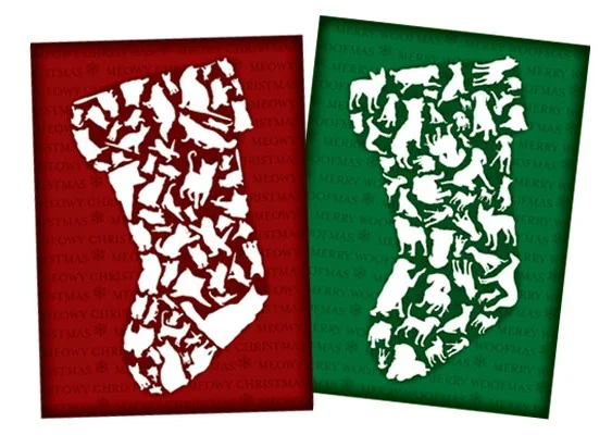 Meowy Christmas (left) and Merry Woofmas (right) cards.