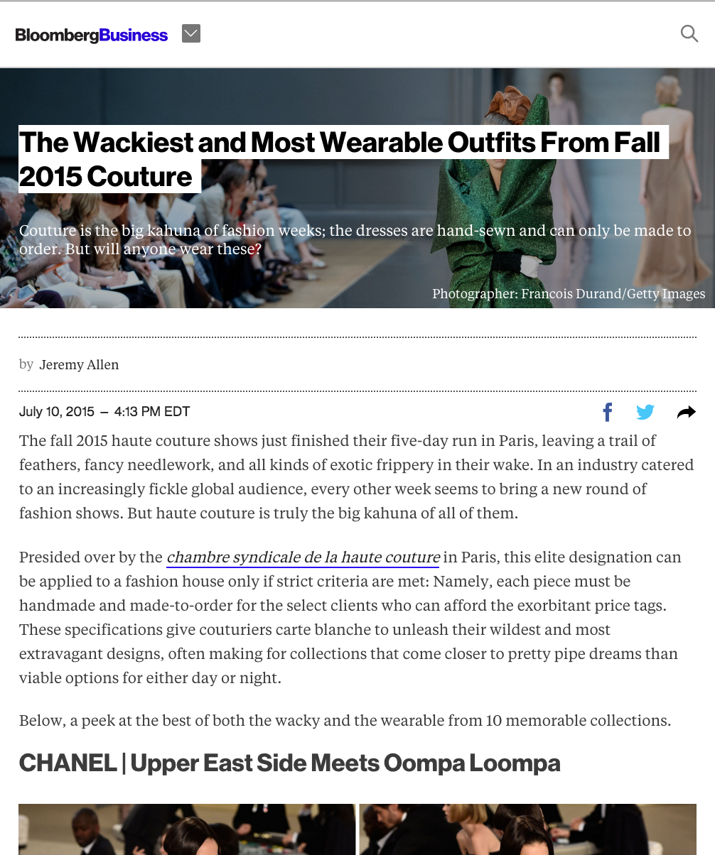  The Wackiest and Most Wearable Outfits From Fall 2015 Couture  July 2015   BLOOMBERG.COM  