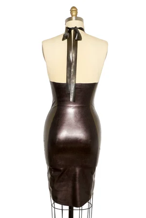Textured Latex Panel Halter Dress  Rene Masoomian