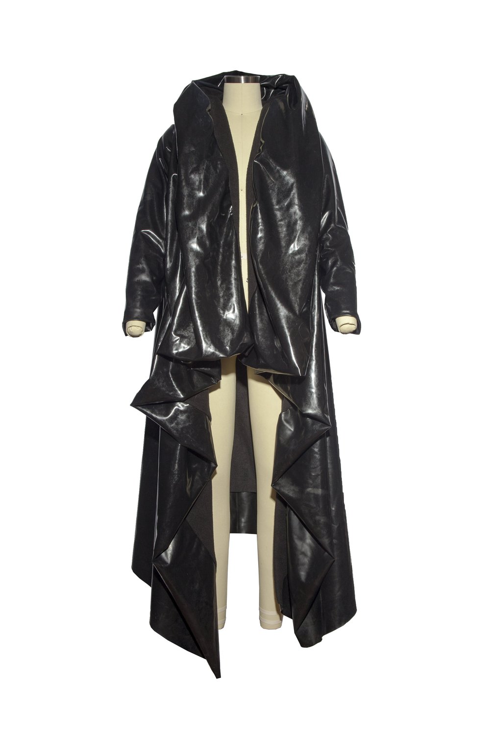 Mens Latex Trench Coat Fleece Lined Latex Drape Coat — Reneé Masoomian