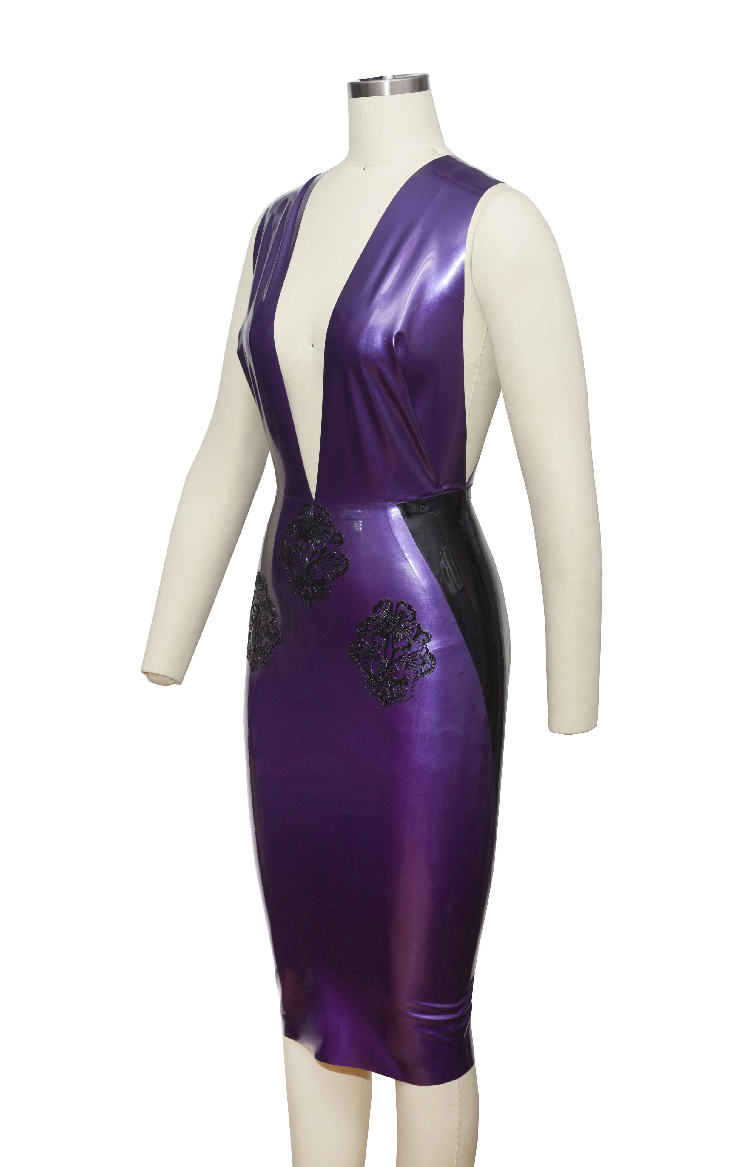 BabyLove's Latex Deep Plunge Lace Applique Dress