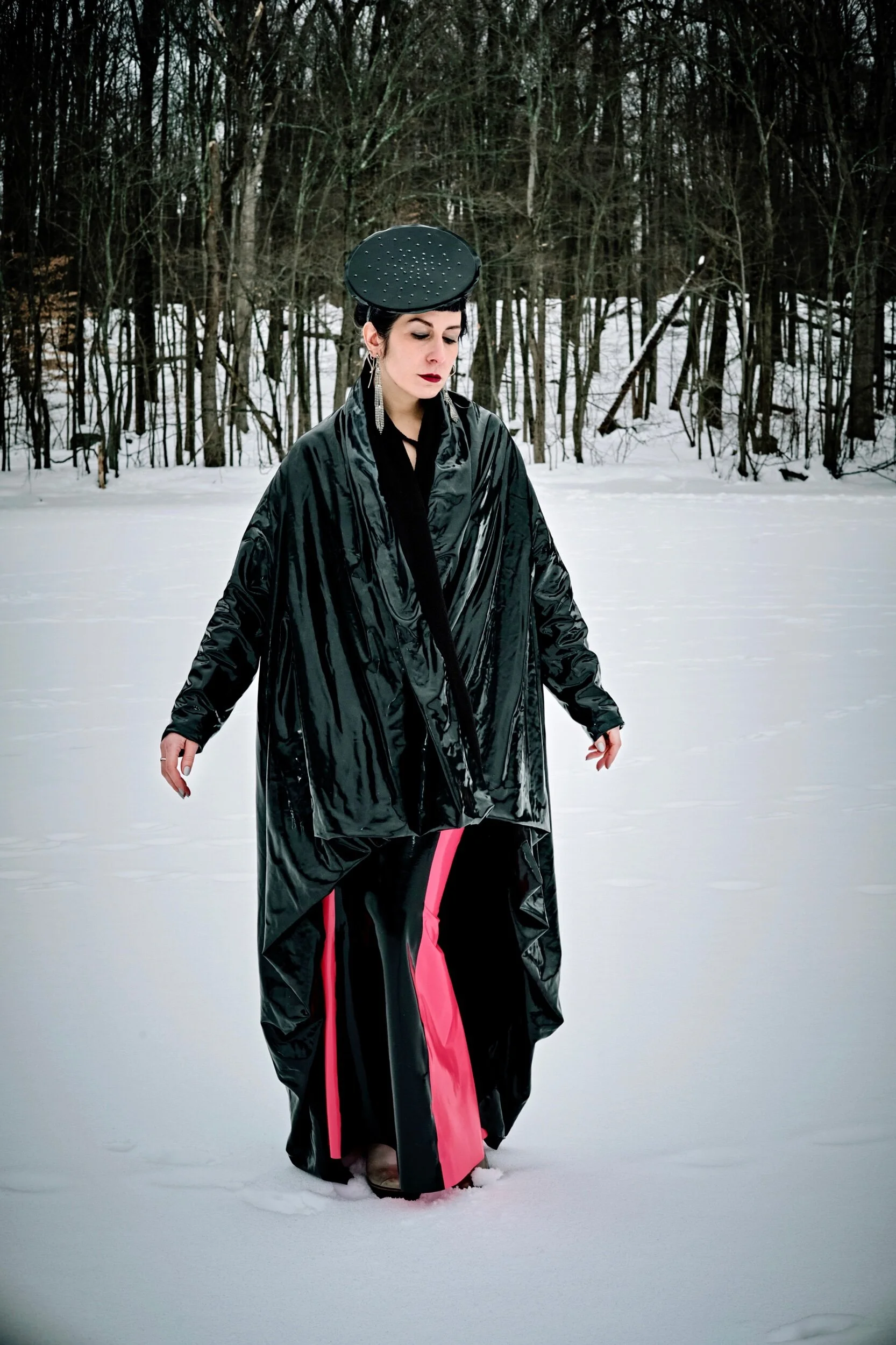 Renee Masoomian Fleece Lined Latex Drape Coat