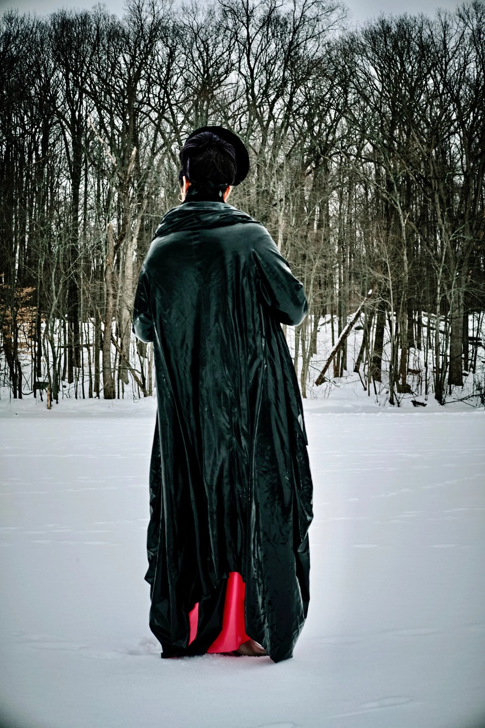 Renee Masoomian Fleece Lined Latex Drape Coat