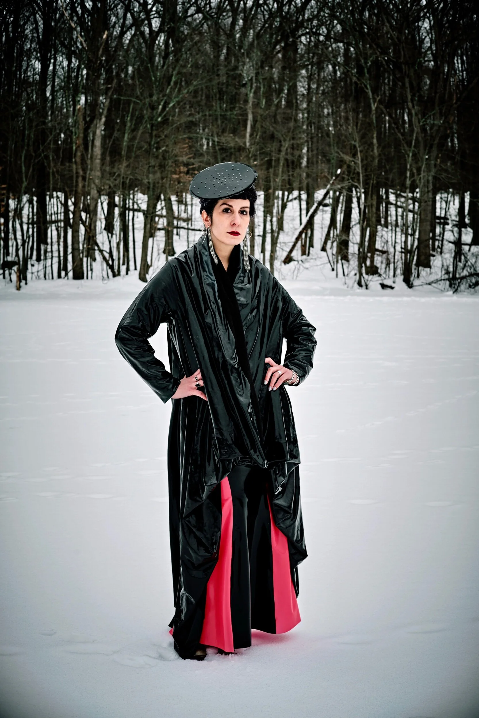 Renee Masoomian Fleece Lined Latex Drape Coat