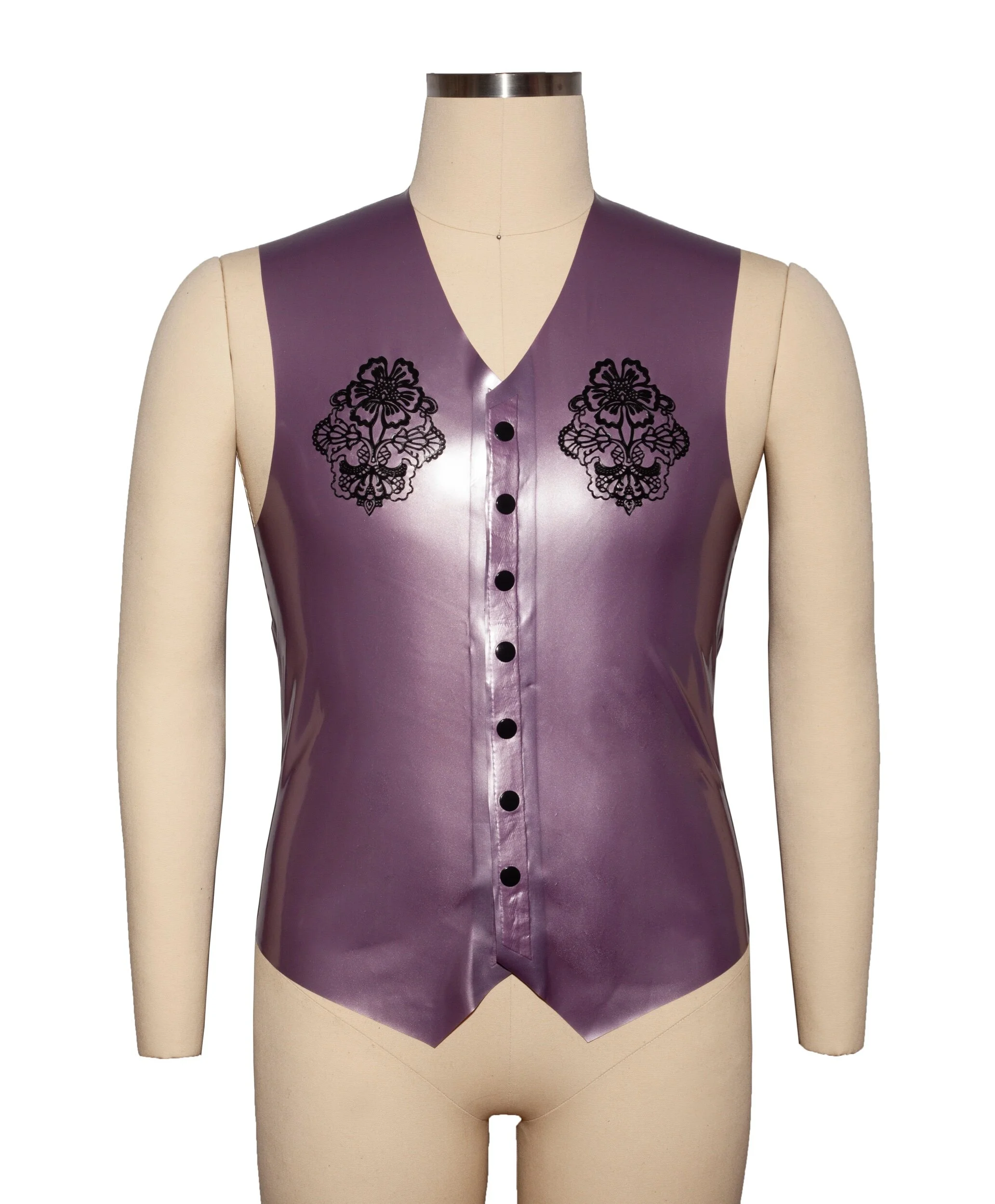 Soliloquy Latex Vest With Lace Appliqués