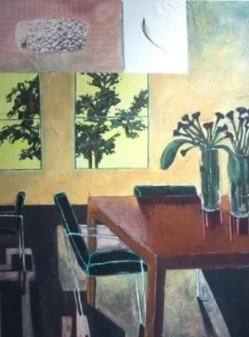 Dining Room 36" x 48" acrylic & collage on canvas