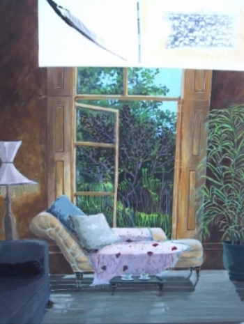 Settee, Nesting Series 36" x 48" acrylic & collage on canvas