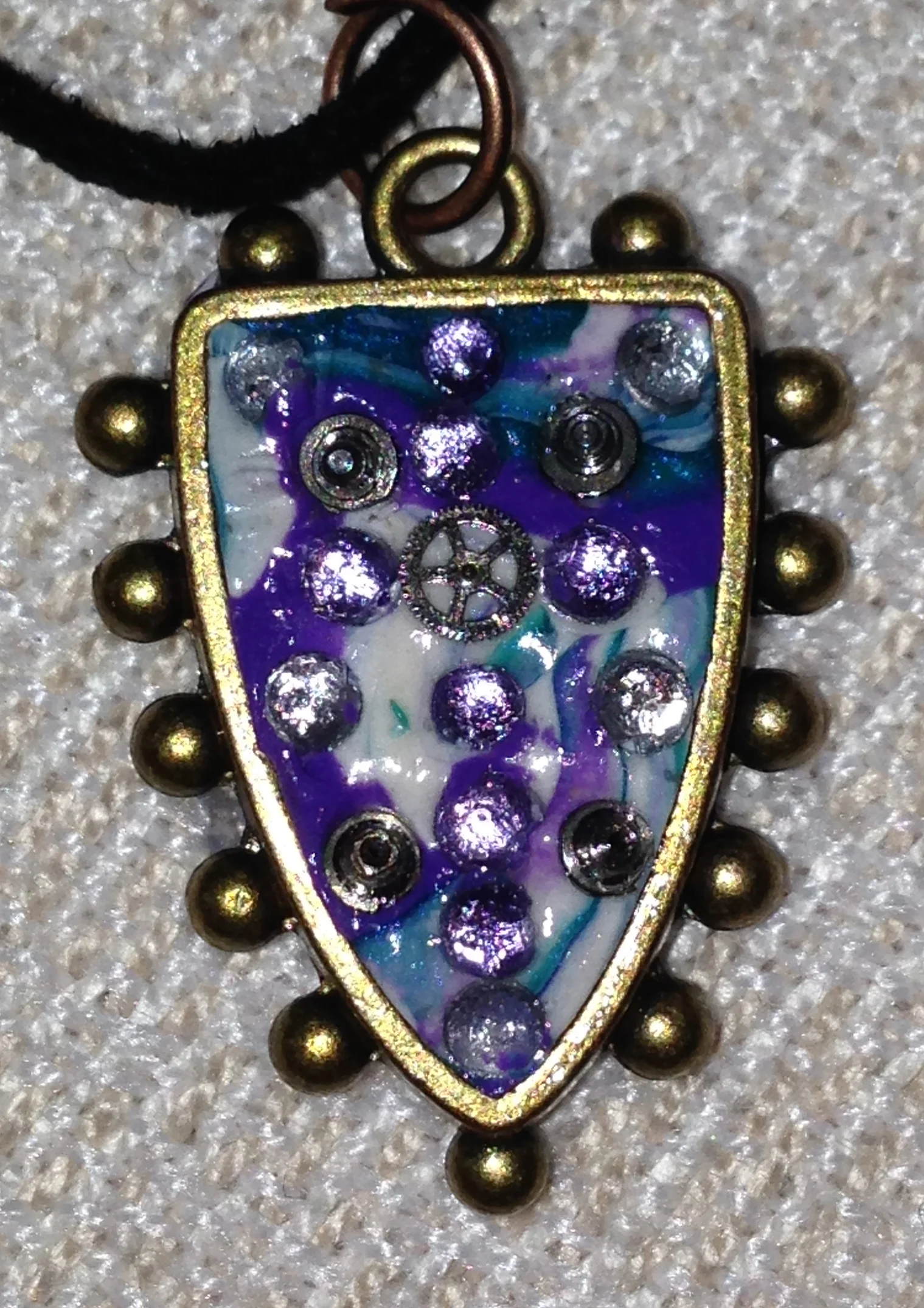 Teal, Purple and White Steampunk Pendant