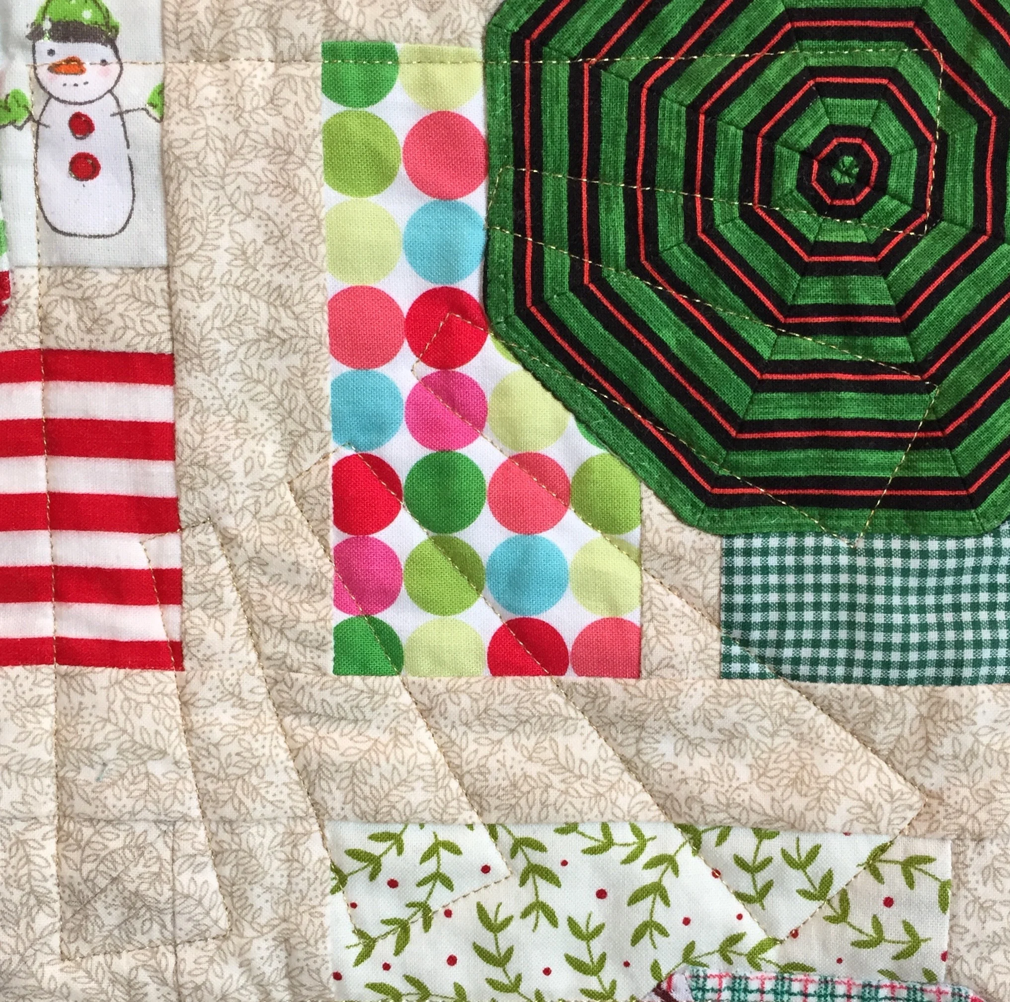 Close up of sun beams quilting