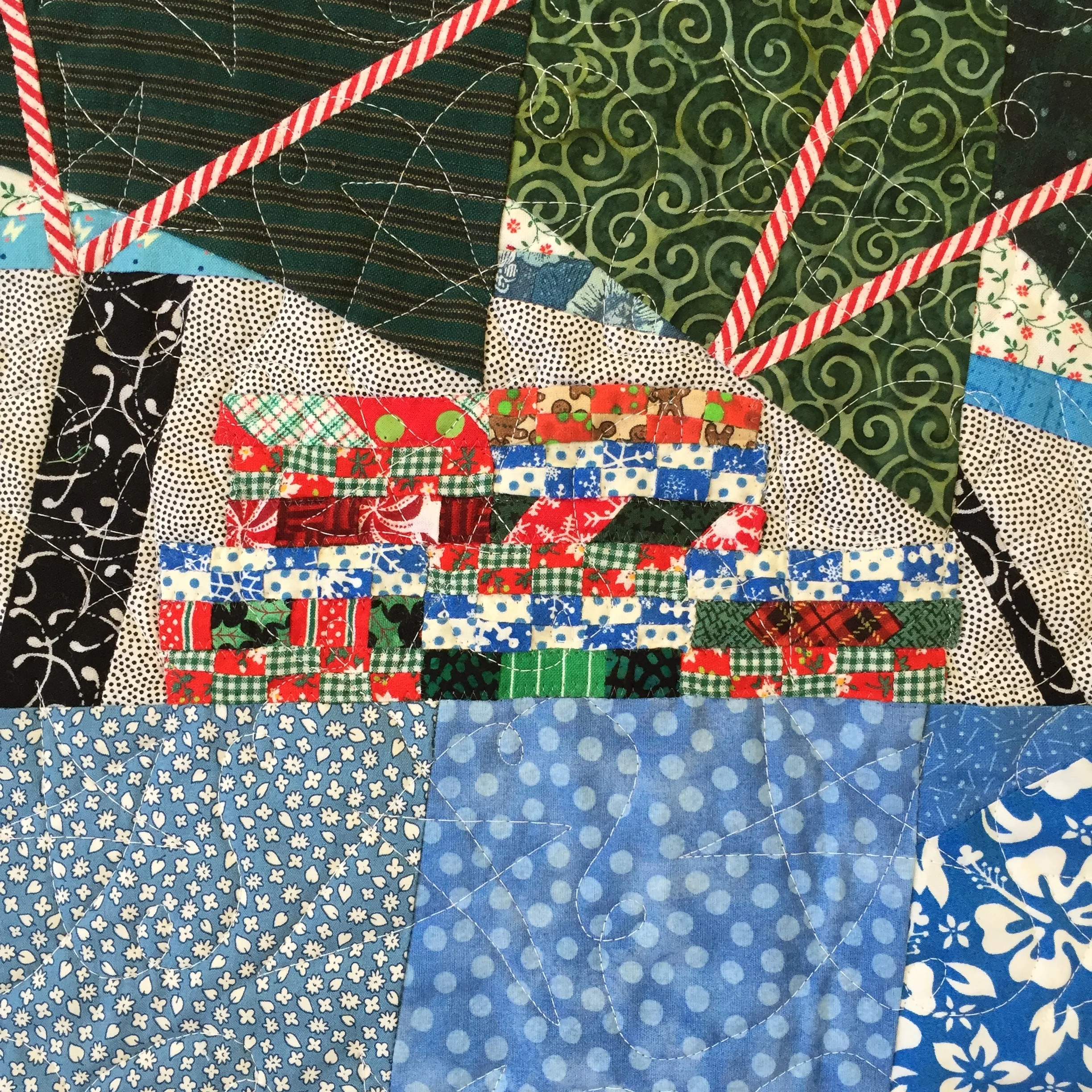 Close-up of quilts in the back