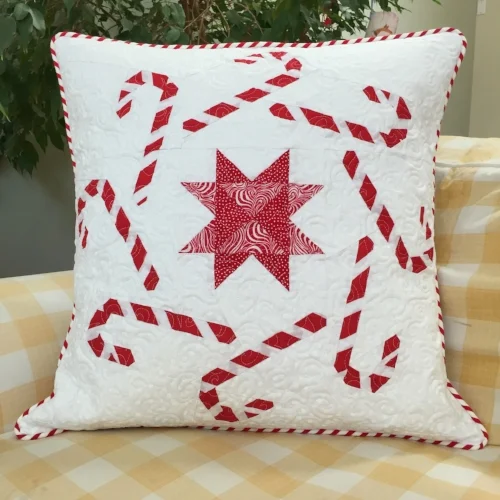 20" Candy Canes block quilted pillow