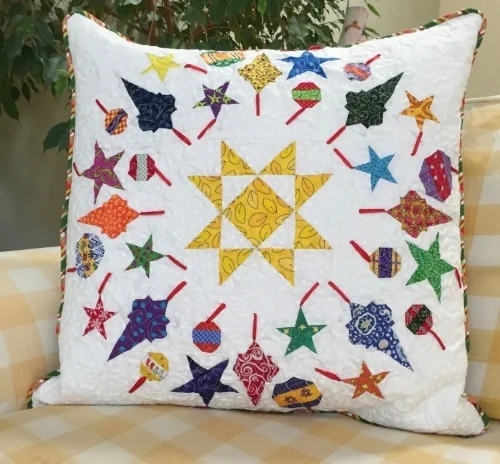 20” Ornaments block quilted pillow