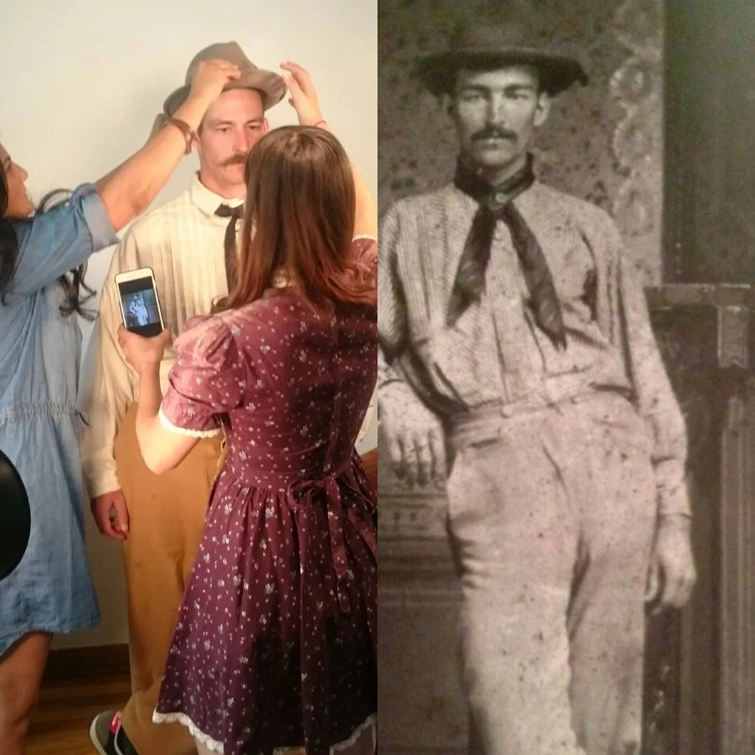 Jeffrey Needles is styled by his girlfriend Ren and Salimah in preparation of a recreation photo of Needles non blood relative. 