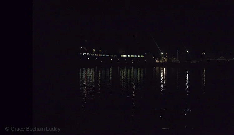 Here is the ferry, already docked, and some of the lights from Old Harbor.