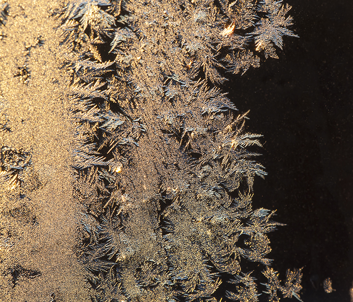The sun was just coming up and starting to light up the frost on the window.