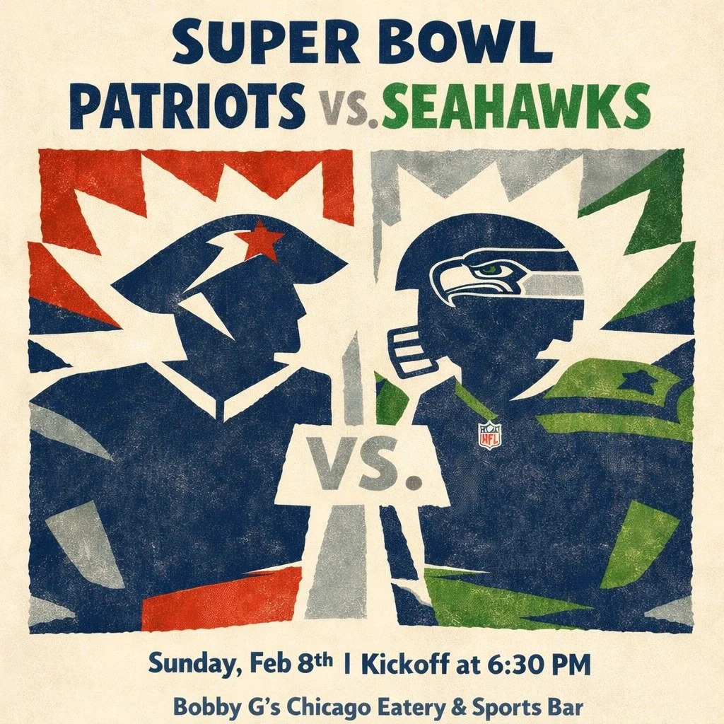 🏈🔥 BOBBY G'S SUPER BOWL PARTY 🔥🏈
We're almost SOLD OUT, only a few seats left!
This is THE place to watch the big game in Milton. We've been selling seats, and the house is filling up fast. If you want in, now's the time.
🍕 Chicago-style eats
🍺
