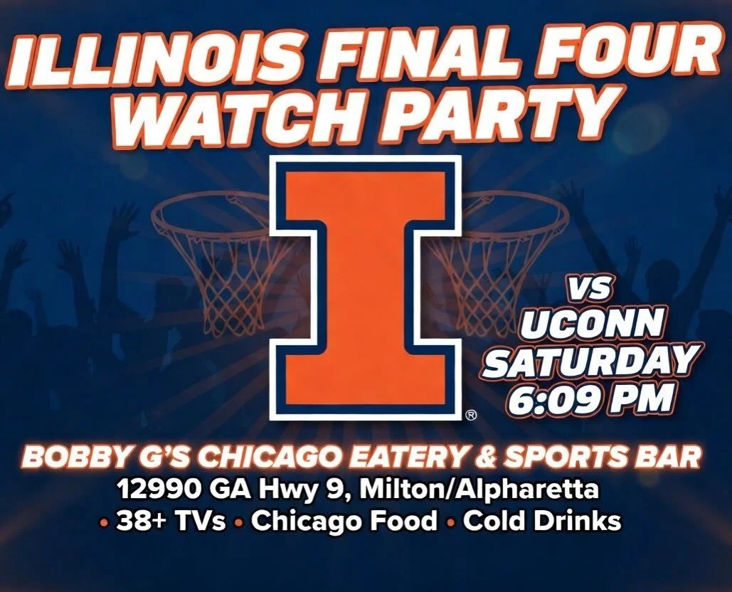 Our Fighting Illini are in the Final Four!
Join us this Saturday at 6:09 PM for Illinois vs UConn.
Big screens, authentic Chicago eats (Italian beef, deep dish, wings &amp; more), cold drinks, and fellow Illini fans!
📍 Bobby G&rsquo;s Chicago Eatery