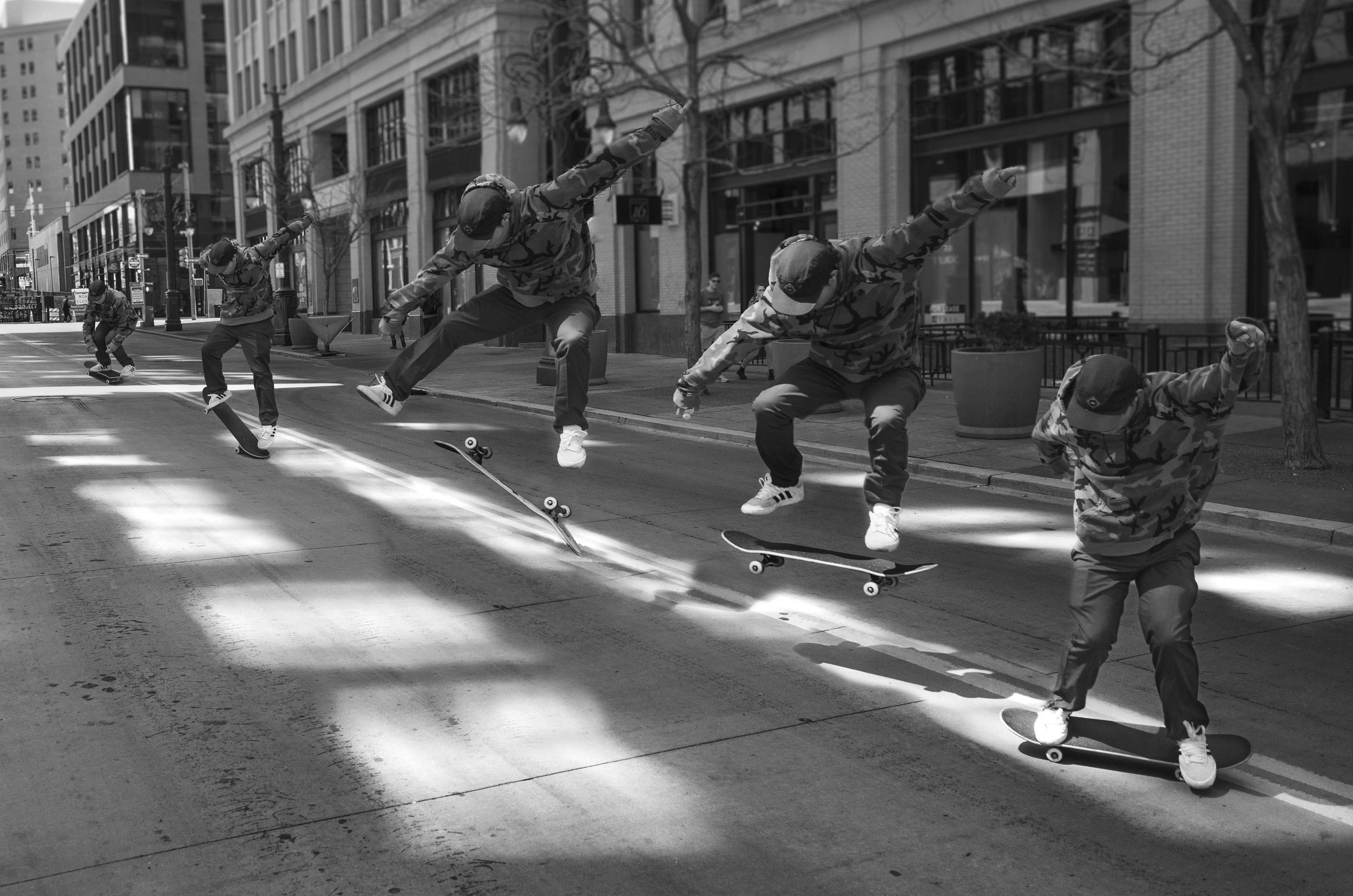  A multiple exposure image of   Jerrel Roberts   doing a skateboard ollie. 
