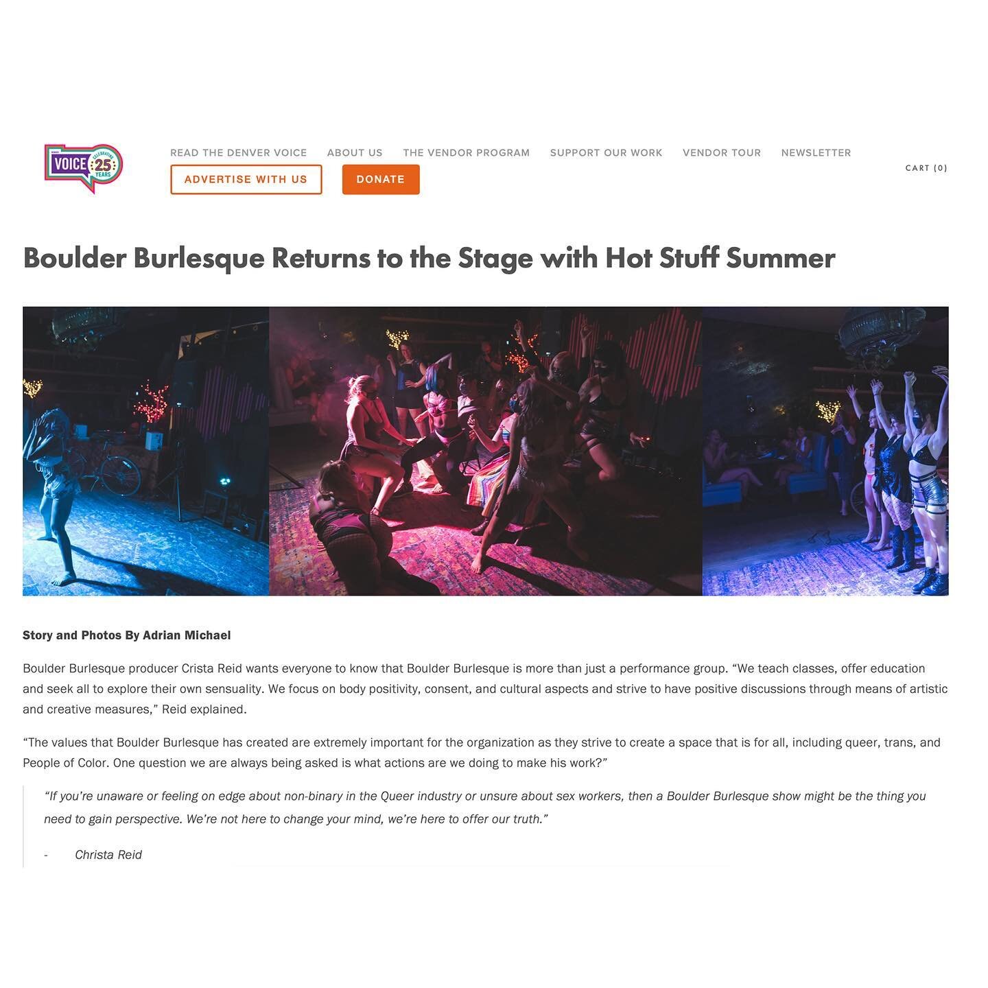 I wrote an article for the Denver Voice newspaper! I photographed @boulderburlesque Hot Stuff Summer show and got an opportunity to interview @_mxtangerine and find out more about the organization. Thank you to @denvervoice for publishing this articl