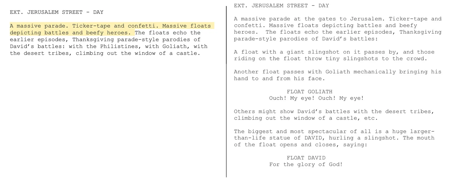One contained example of the script before and after revisions