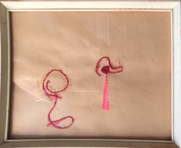 We asked the artist to share a piece of art from her childhood. Here is her piece called "Me and my Dog".