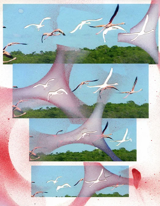 Collage 7 / spray paint and cutouts on printed paper / 11" x 8.5" / 2008