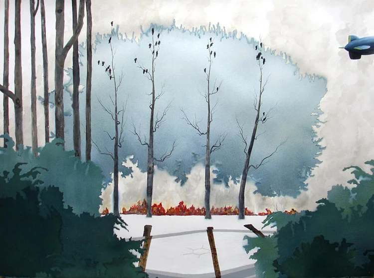 The Clearing / spray paint and acrylic on paper / 22" x 30" / 2006