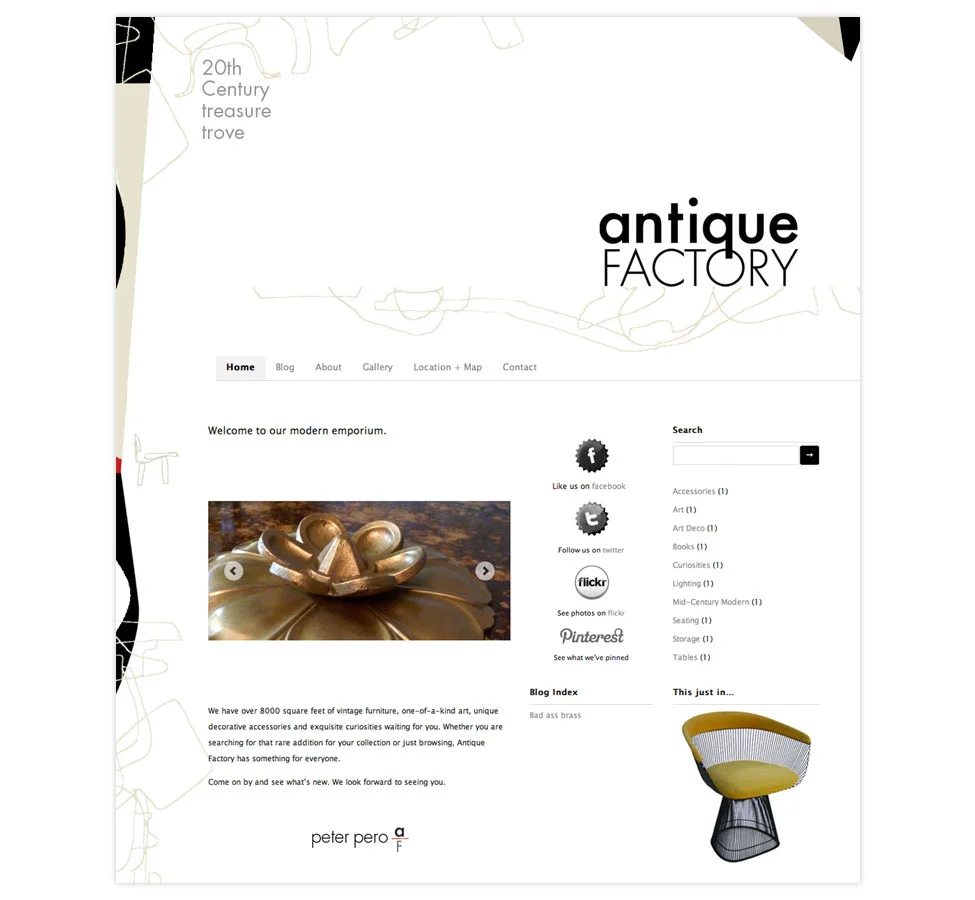 Prototype website for premier modern/antiques venue 