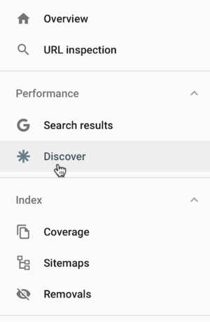 Screen shot of Discover in Google Search Console.