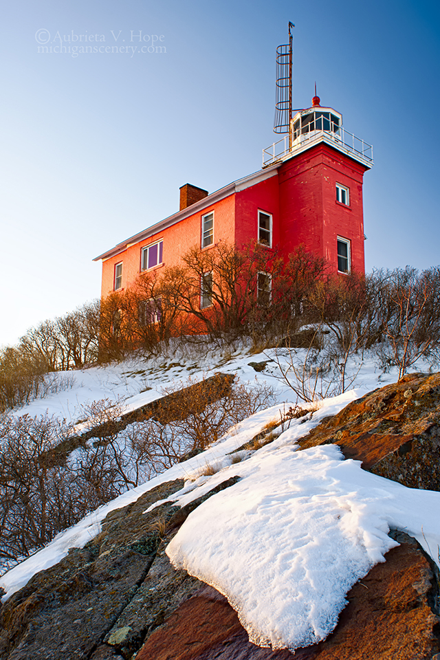 MI15-0614-4725 Marquette Harbor Lighthouse in Winter by Aubrieta V Hope Michigan Scenery.jpg