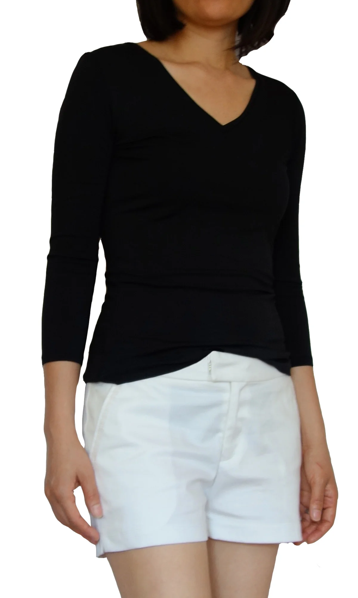 Three-Quarter Sleeve /Black V-neck