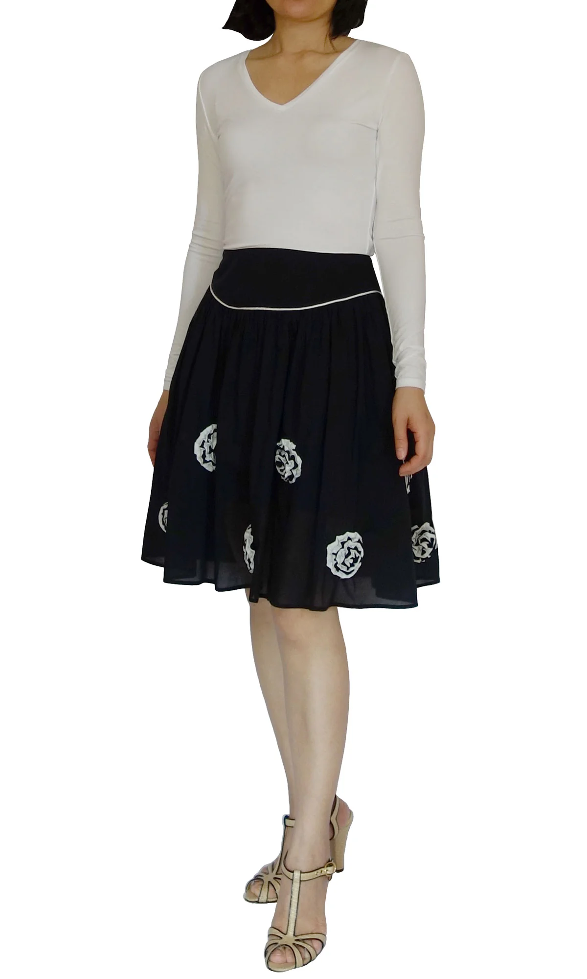 Meticulously handmade flowers midnight skirt